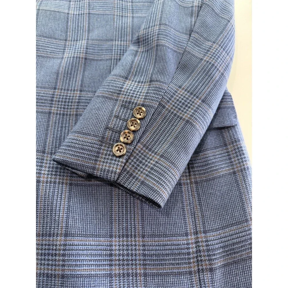 Loro Piana Blazer Mens 46L 100% Cashmere Blue Glen Plaid Jack Victor Selbywood